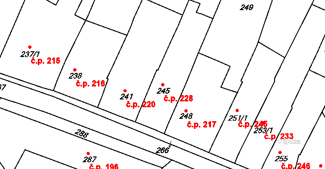 Štítary 228 na parcele st. 245 v KÚ Štítary na Moravě, Katastrální mapa