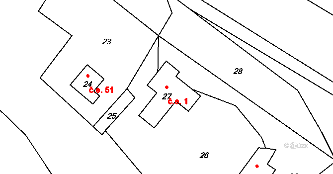 Dojetřice 1, Sázava na parcele st. 27 v KÚ Dojetřice, Katastrální mapa
