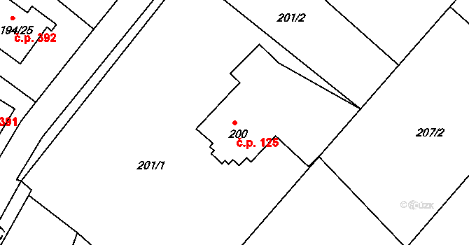 Srubec 125 na parcele st. 200 v KÚ Srubec, Katastrální mapa