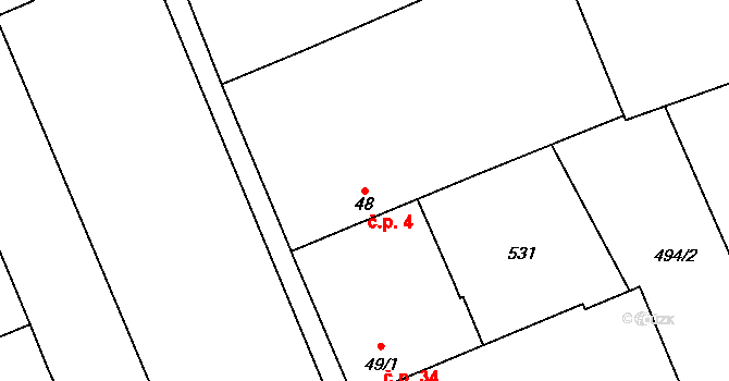 Klipec 4, Pňov-Předhradí na parcele st. 48 v KÚ Klipec, Katastrální mapa