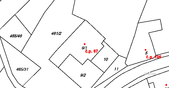 Kolová 97 na parcele st. 9/1 v KÚ Kolová, Katastrální mapa