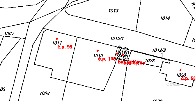 Vrkoslavice 115, Jablonec nad Nisou na parcele st. 1010 v KÚ Vrkoslavice, Katastrální mapa