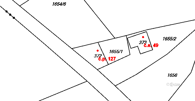 Alšovice 127, Pěnčín na parcele st. 372 v KÚ Alšovice, Katastrální mapa