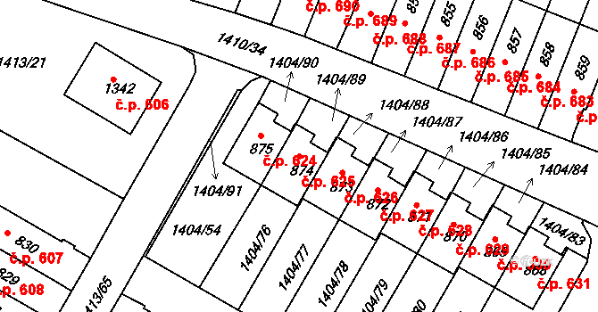 Brtnice 625 na parcele st. 874 v KÚ Brtnice, Katastrální mapa