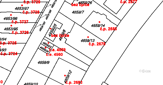 Jihlava 2675 na parcele st. 4659/13 v KÚ Jihlava, Katastrální mapa