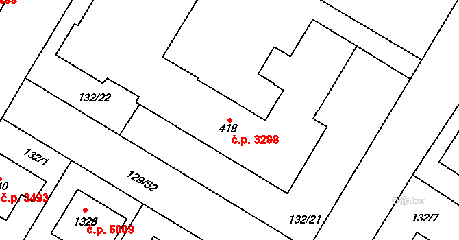 Jihlava 3298 na parcele st. 418 v KÚ Bedřichov u Jihlavy, Katastrální mapa