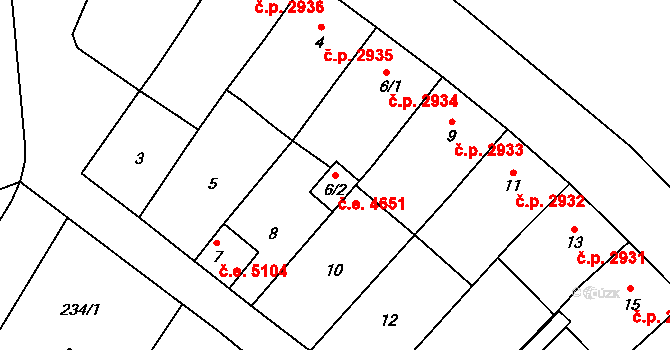 Helenín 4651, Jihlava na parcele st. 6/2 v KÚ Helenín, Katastrální mapa