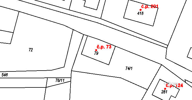 Tmaň 73 na parcele st. 79 v KÚ Tmaň, Katastrální mapa