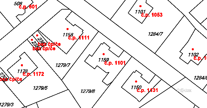Říčany 1101 na parcele st. 1159 v KÚ Říčany u Prahy, Katastrální mapa