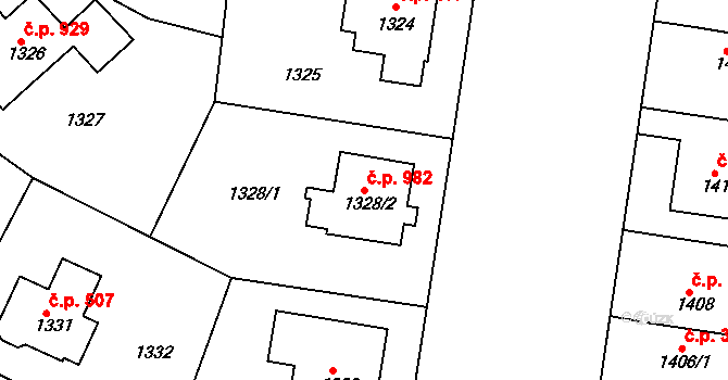 Roztoky 982 na parcele st. 1328/2 v KÚ Roztoky u Prahy, Katastrální mapa