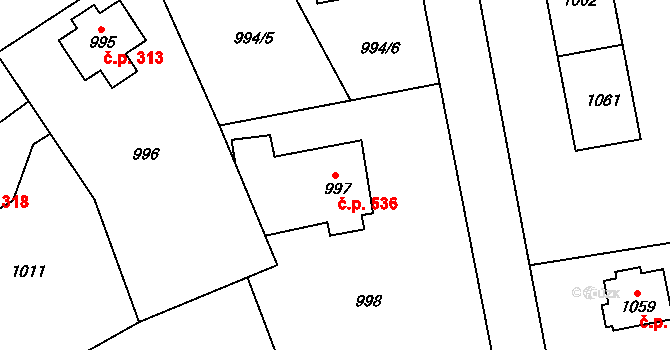 Doksy 536 na parcele st. 997 v KÚ Doksy u Máchova jezera, Katastrální mapa