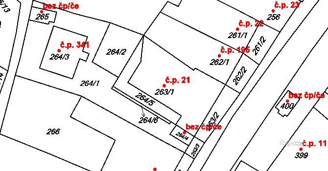 Tetčice 21 na parcele st. 263/1 v KÚ Tetčice, Katastrální mapa