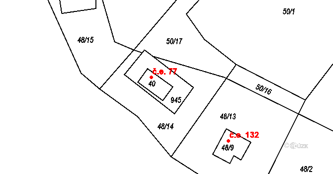 Rounek 77, Vyskytná nad Jihlavou na parcele st. 40 v KÚ Rounek, Katastrální mapa