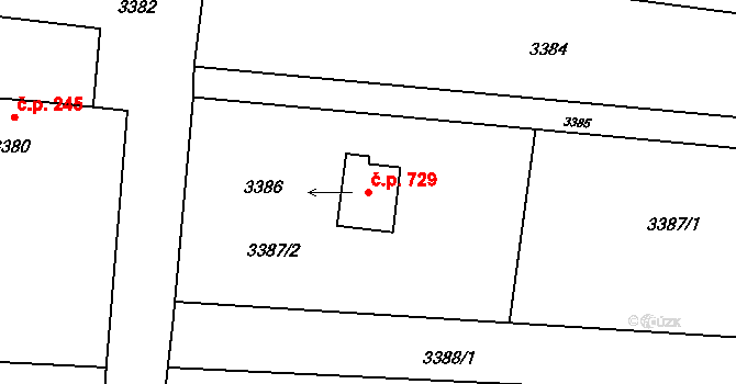 Horní Těrlicko 729, Těrlicko na parcele st. 3386 v KÚ Horní Těrlicko, Katastrální mapa