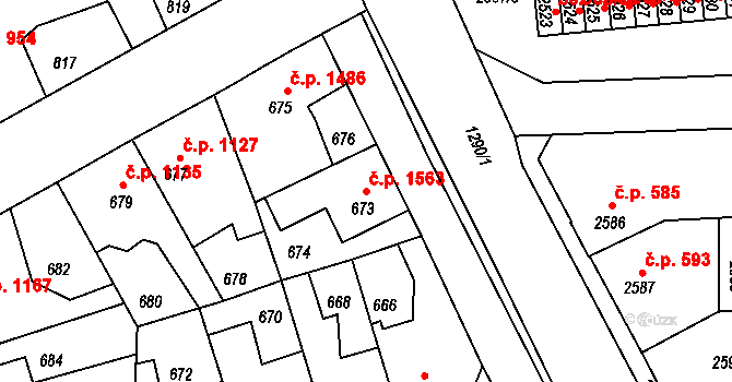 Kročehlavy 1563, Kladno na parcele st. 673 v KÚ Kročehlavy, Katastrální mapa