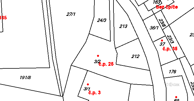Cerhýnky 25, Cerhenice na parcele st. 3/2 v KÚ Cerhýnky, Katastrální mapa