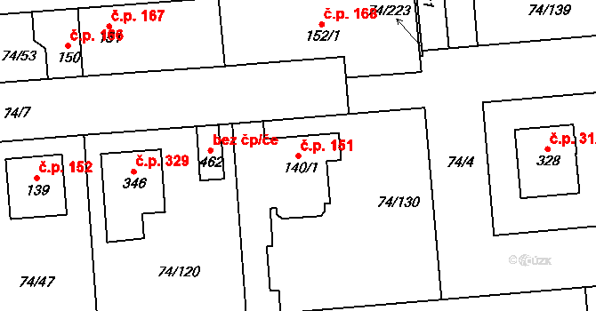 Hovorčovice 151 na parcele st. 140/1 v KÚ Hovorčovice, Katastrální mapa