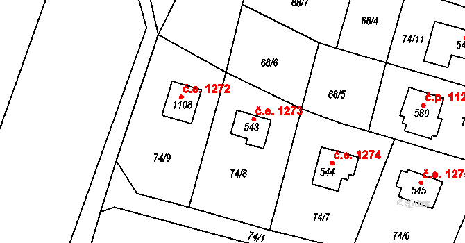 Ládví 1273, Kamenice na parcele st. 543 v KÚ Ládví, Katastrální mapa