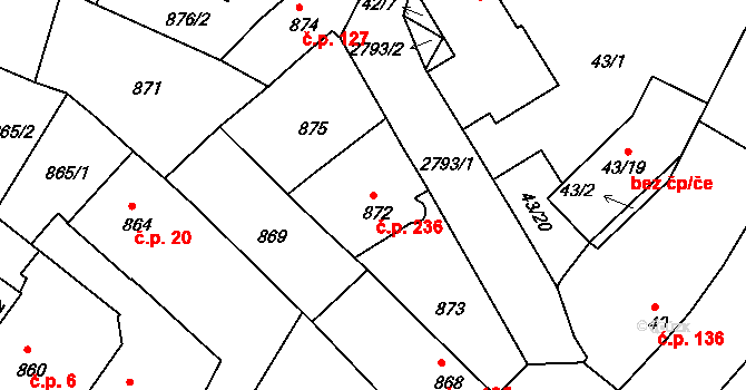Dačice I 236, Dačice na parcele st. 872 v KÚ Dačice, Katastrální mapa