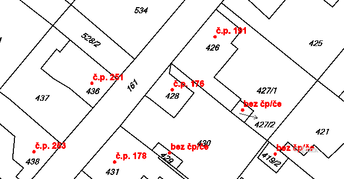 Donín 176, Hrádek nad Nisou na parcele st. 428 v KÚ Donín u Hrádku nad Nisou, Katastrální mapa