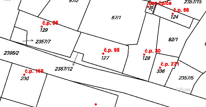 Hudlice 95 na parcele st. 127 v KÚ Hudlice, Katastrální mapa