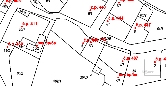 Chvalčov 418 na parcele st. 5 v KÚ Chvalčova Lhota, Katastrální mapa