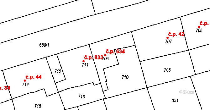 Hořovice 634 na parcele st. 709 v KÚ Hořovice, Katastrální mapa