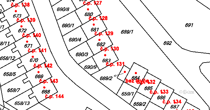 Mimoň V 131, Mimoň na parcele st. 683 v KÚ Mimoň, Katastrální mapa