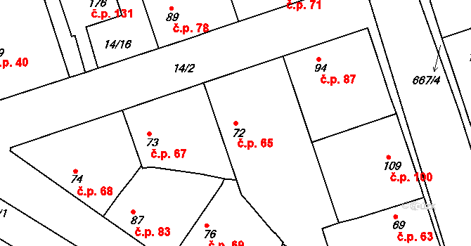 Libotenice 65 na parcele st. 72 v KÚ Libotenice, Katastrální mapa
