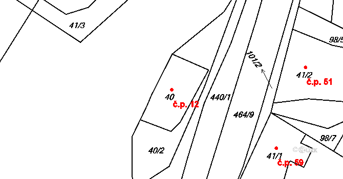 Křešov 12, Snědovice na parcele st. 40 v KÚ Křešov, Katastrální mapa