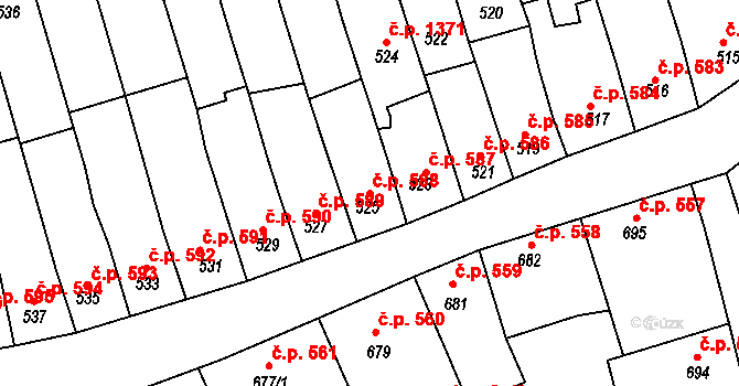 Roudnice nad Labem 588 na parcele st. 525 v KÚ Roudnice nad Labem, Katastrální mapa