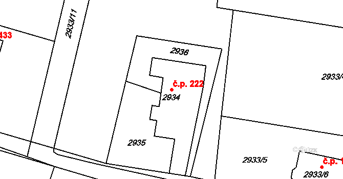 Dolní Lutyně 222 na parcele st. 2934 v KÚ Dolní Lutyně, Katastrální mapa