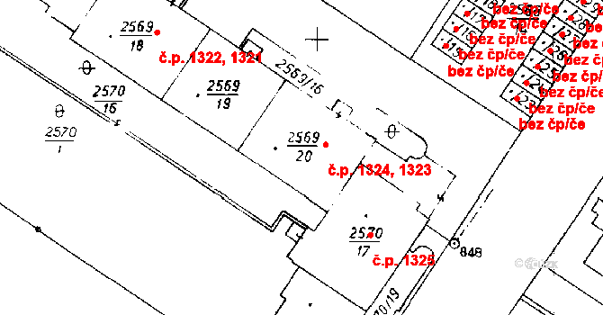 Poděbrady III 1323,1324, Poděbrady na parcele st. 2569/20 v KÚ Poděbrady, Katastrální mapa