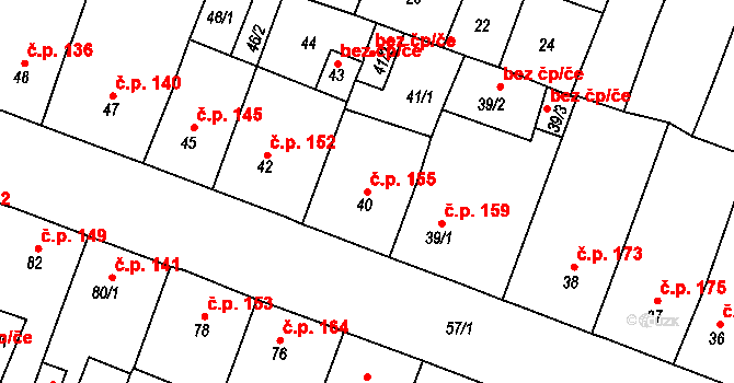Novosedlice 155 na parcele st. 40 v KÚ Novosedlice, Katastrální mapa