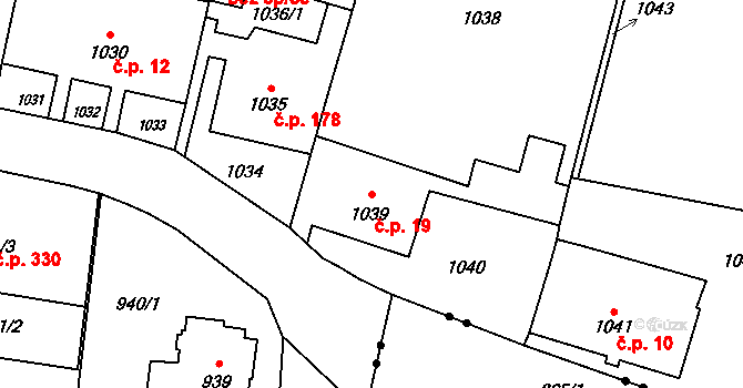 Pudlov 19, Bohumín na parcele st. 1039 v KÚ Pudlov, Katastrální mapa