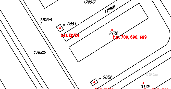 Chrudim III 698,699,700, Chrudim na parcele st. 3172 v KÚ Chrudim, Katastrální mapa