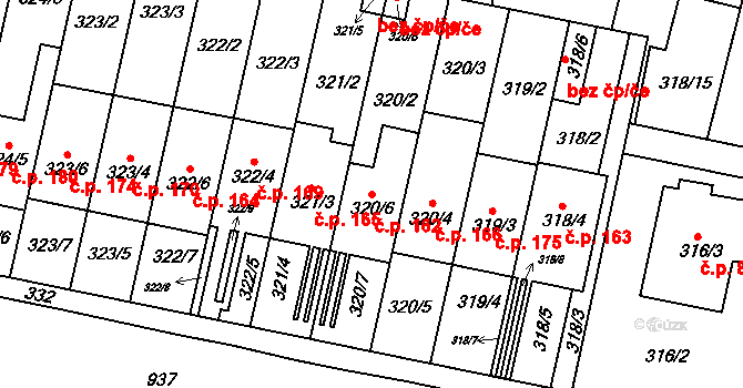 Přízřenice 162, Brno na parcele st. 320/6 v KÚ Přízřenice, Katastrální mapa