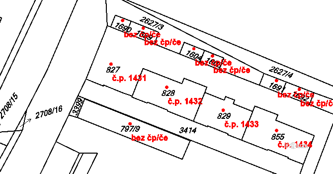 Nový Bydžov 1432 na parcele st. 828 v KÚ Nový Bydžov, Katastrální mapa