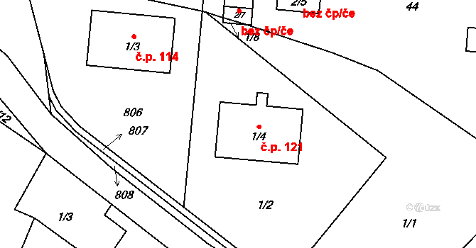 Velký Újezd 121, Chorušice na parcele st. 1/4 v KÚ Velký Újezd u Chorušic, Katastrální mapa