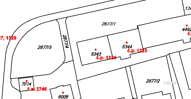 Cheb 1324 na parcele st. 5343 v KÚ Cheb, Katastrální mapa