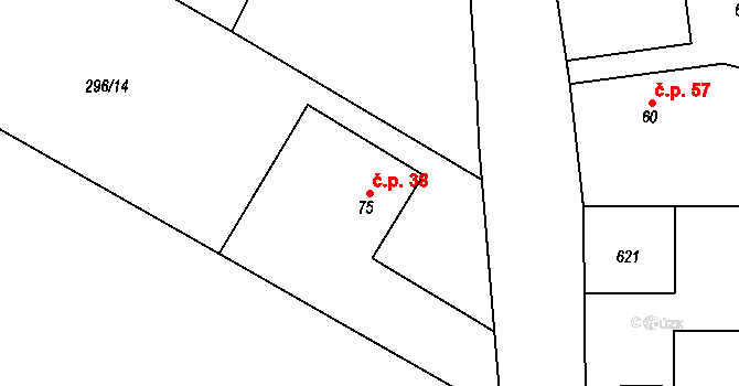 Barchovice 38 na parcele st. 75 v KÚ Barchovice, Katastrální mapa