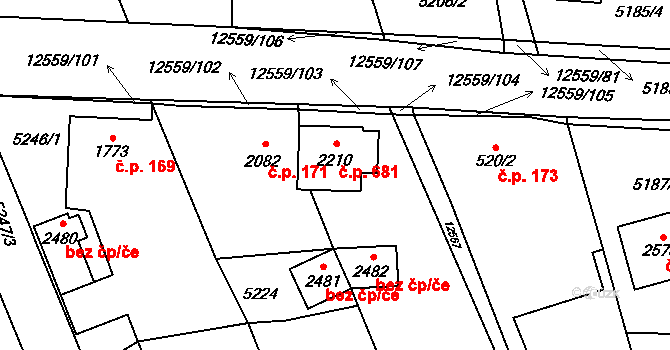 Nový Hrozenkov 681 na parcele st. 2210 v KÚ Nový Hrozenkov, Katastrální mapa