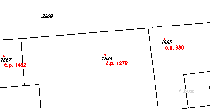 Holešovice 1278, Praha na parcele st. 1884 v KÚ Holešovice, Katastrální mapa