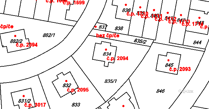 Záběhlice 2094, Praha na parcele st. 834 v KÚ Záběhlice, Katastrální mapa