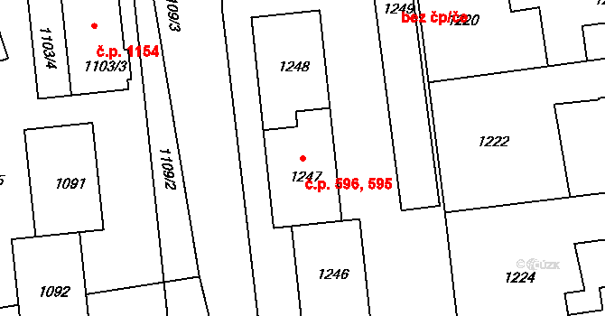Sedlčany 595,596 na parcele st. 1247 v KÚ Sedlčany, Katastrální mapa