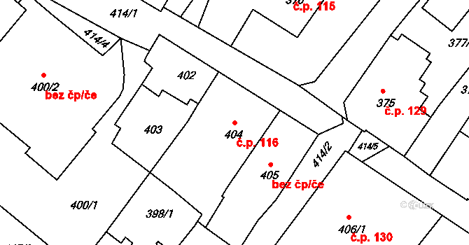 Rumburk 1 116, Rumburk na parcele st. 404 v KÚ Rumburk, Katastrální mapa