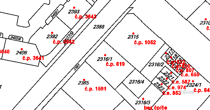 Chomutov 819 na parcele st. 2316/1 v KÚ Chomutov I, Katastrální mapa