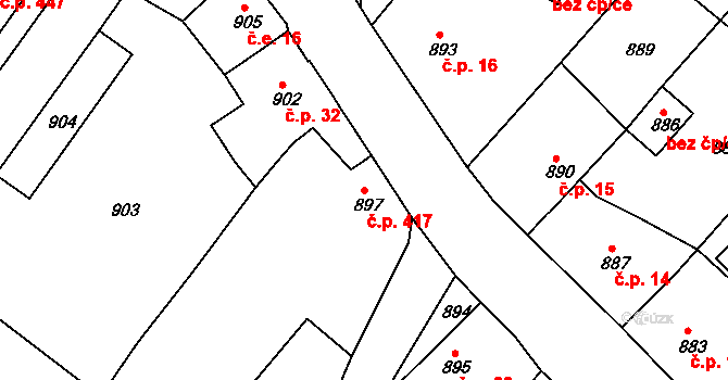 Hodkovice nad Mohelkou 417 na parcele st. 897 v KÚ Hodkovice nad Mohelkou, Katastrální mapa