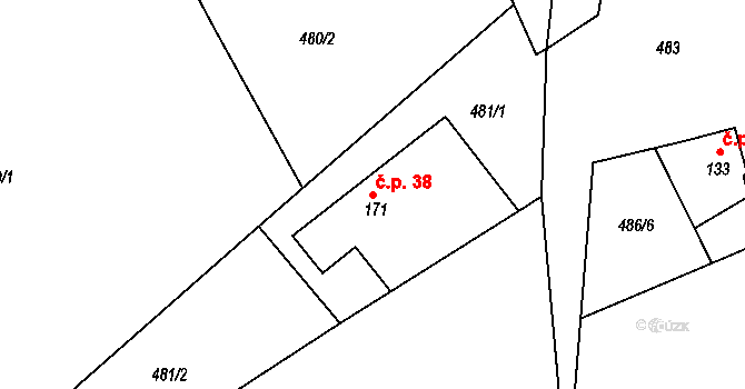 Roveň 38, Všelibice na parcele st. 171 v KÚ Všelibice, Katastrální mapa