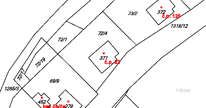 Koloděje nad Lužnicí 22, Týn nad Vltavou na parcele st. 371 v KÚ Koloděje nad Lužnicí, Katastrální mapa